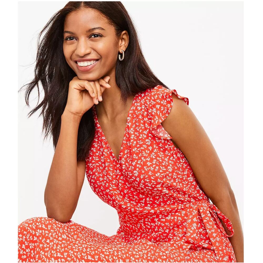LOFT Floral Ruffle Sleeve Wrap Midi Dress // 8 - Picture 13 of 13